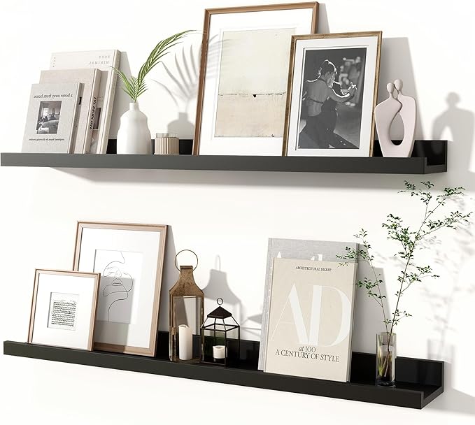 Fun Memories Picture Ledge Shelves Set of 2, 32 Inch Rustic Wall Mounted