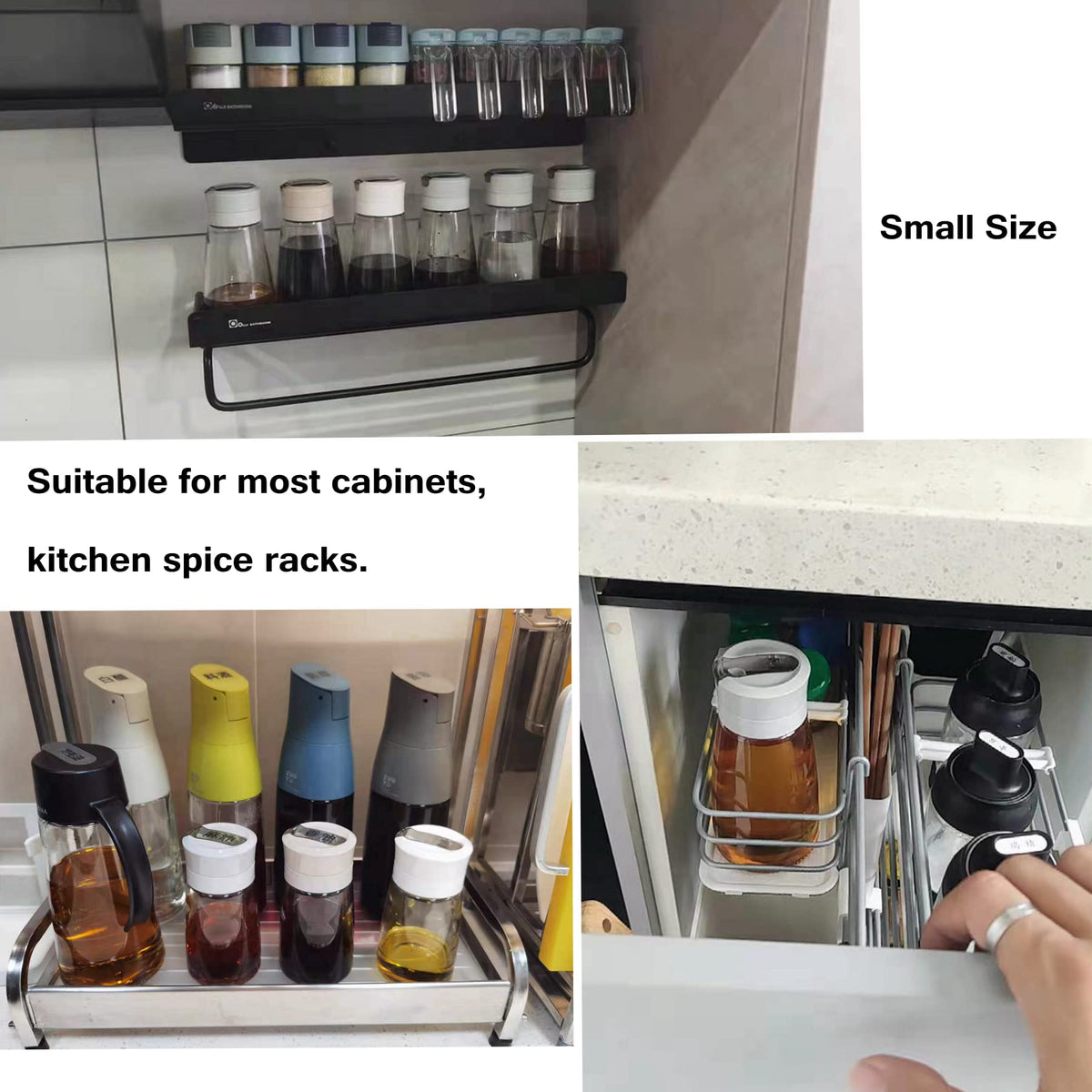 TIAN CHEN Soy Sauce Dispenser Set, Auto Flip Cap Vinegar Bottles, 3 in 1 Leakproof Glass Cooking Oil Container with Base Small(8.5OZ, Apricot)