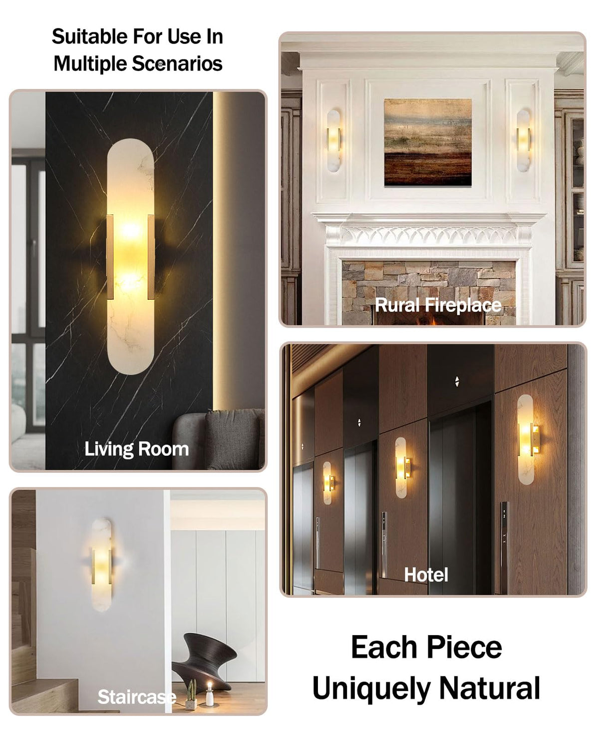 OROILUPU 19.7" Alabaster Wall Sconce Natural Marble Sconce Indoor Mid Century Modern Wall Light Oval Stone Lampshade Vanity Light Fixtures for Living Room Bedroom Dining Room Hallway (Gold)