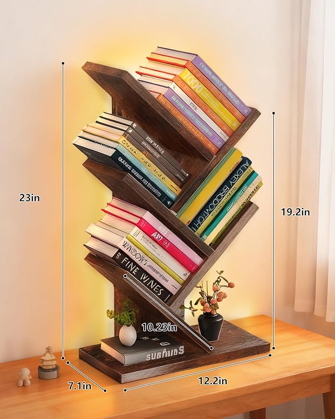 Godferyxin Bookshelf with Liting, Small Bookcase LED and Desktop Book Shelf