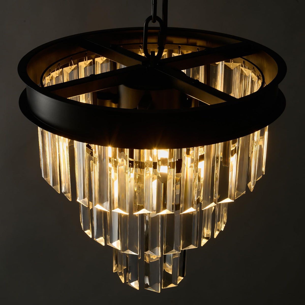 Modern Crystal Chandeliers For Dining Room: 12" Black Small Luxury Hanging Pendant Light Fixture Over Table - 3 Tiers Mini Round Chandelier For Kitchen Island Bedroom Entryway Foyer Closet 4 Lights
