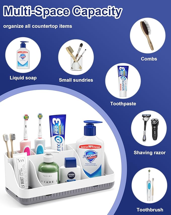 Bathroom Counter Organizer and Storage, 7 Slots Detachable Toothbrush Holders