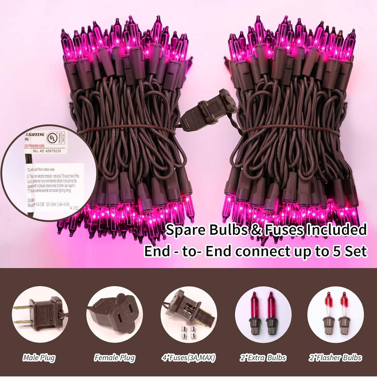 LAMPHOME Halloween Purple String Lights, 100 Mini Fairy Lights Set, Brown Wire 20Ft Traditional Halloween Holiday Décor for Home, Christmas Tree, Bedroom, Patio, Wedding