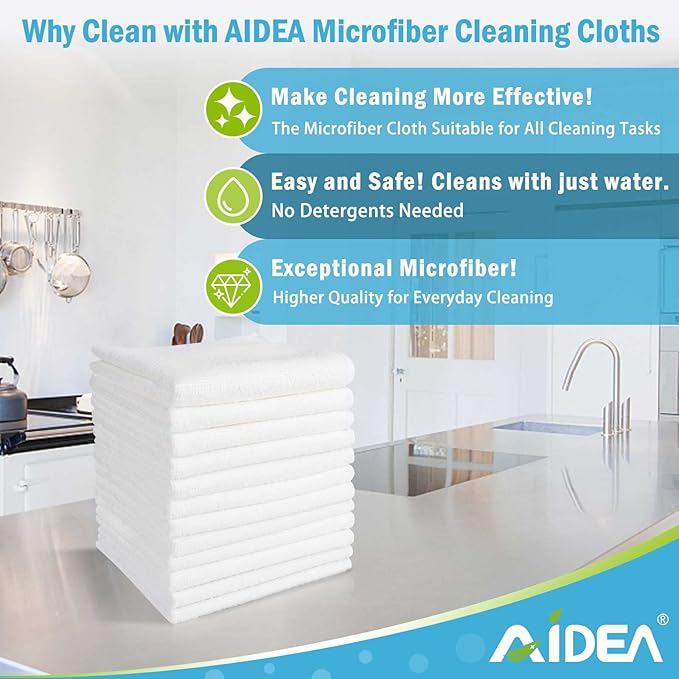 AIDEA Microfiber Cleaning Cloth White 50PK, Cleaning Rags, Lint Free Microfiber