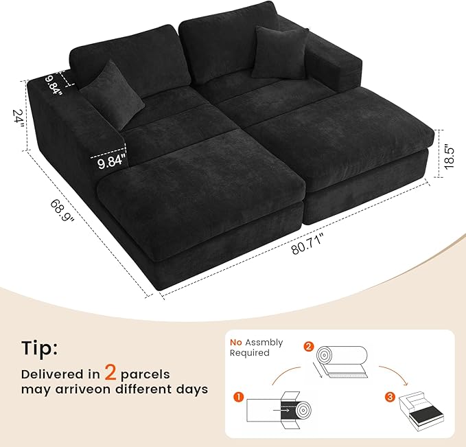 80.7" Oversized Double Chaise Lounge Chair Indoor, Cloud Boneless Sleeper Sofa