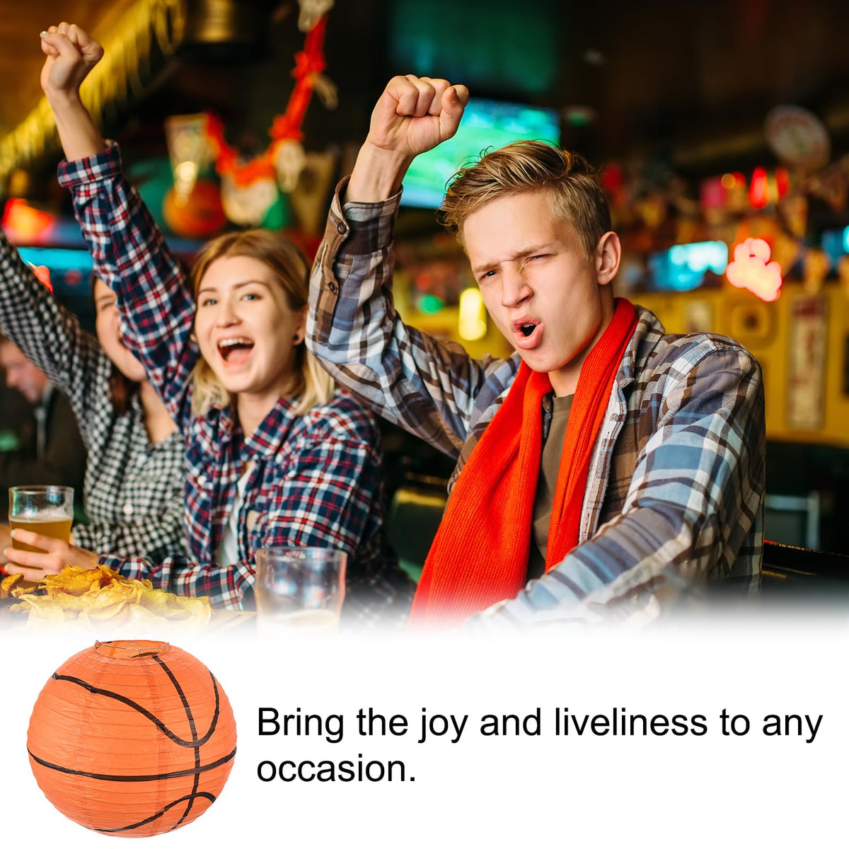MECCANIXITY Basketball Paper Lanterns, 8" Round Hanging Chinese/Japanese Lantern Decoration for Home Birthday Party Wedding Christmas Classroom Decor, Orange 3 Pcs