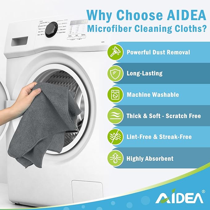 AIDEA Microfiber Cleaning Cloth Grey 12PK, Microfiber Towels