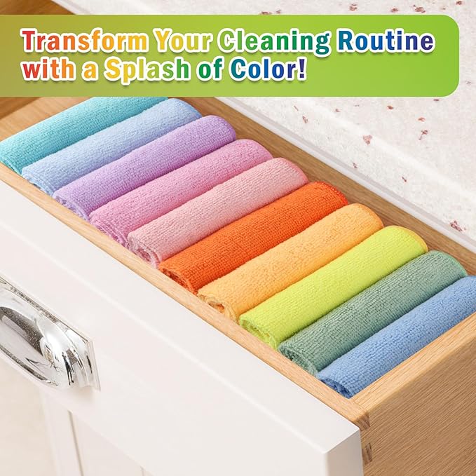AIDEA Microfiber Cleaning Cloth, Colorful Lint-Free Vibrant Cleaning Rags