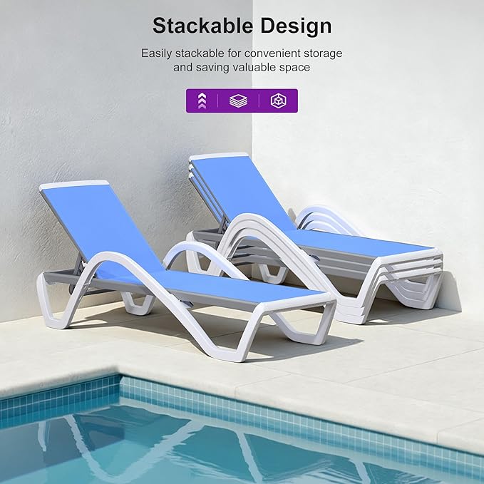 PURPLE LEAF Patio Chaise Lounge Chair Set of 3 Outside Aluminum Plastic