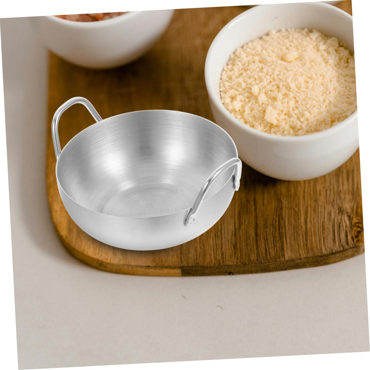MUCKLILY 304 Stainless Steel Dipping Sauce Dish Handle Small Round Sauce Bowl for Condiments Flavor Dish for Home Kitchen and Restaurant Use Single Unit