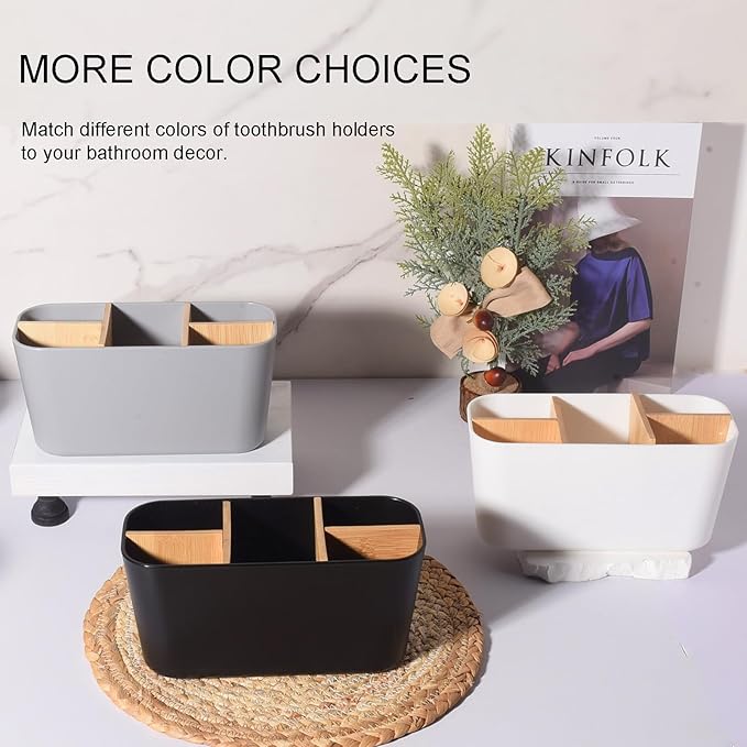 Toothbrush Holders for Bathrooms, Bamboo Tooth Brush Holder