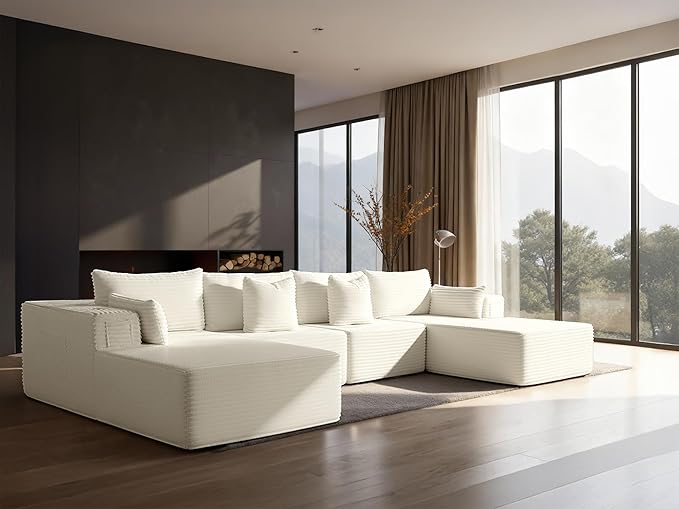 138" Cloud Sectional Couch, Comfort U Shaped Sofa