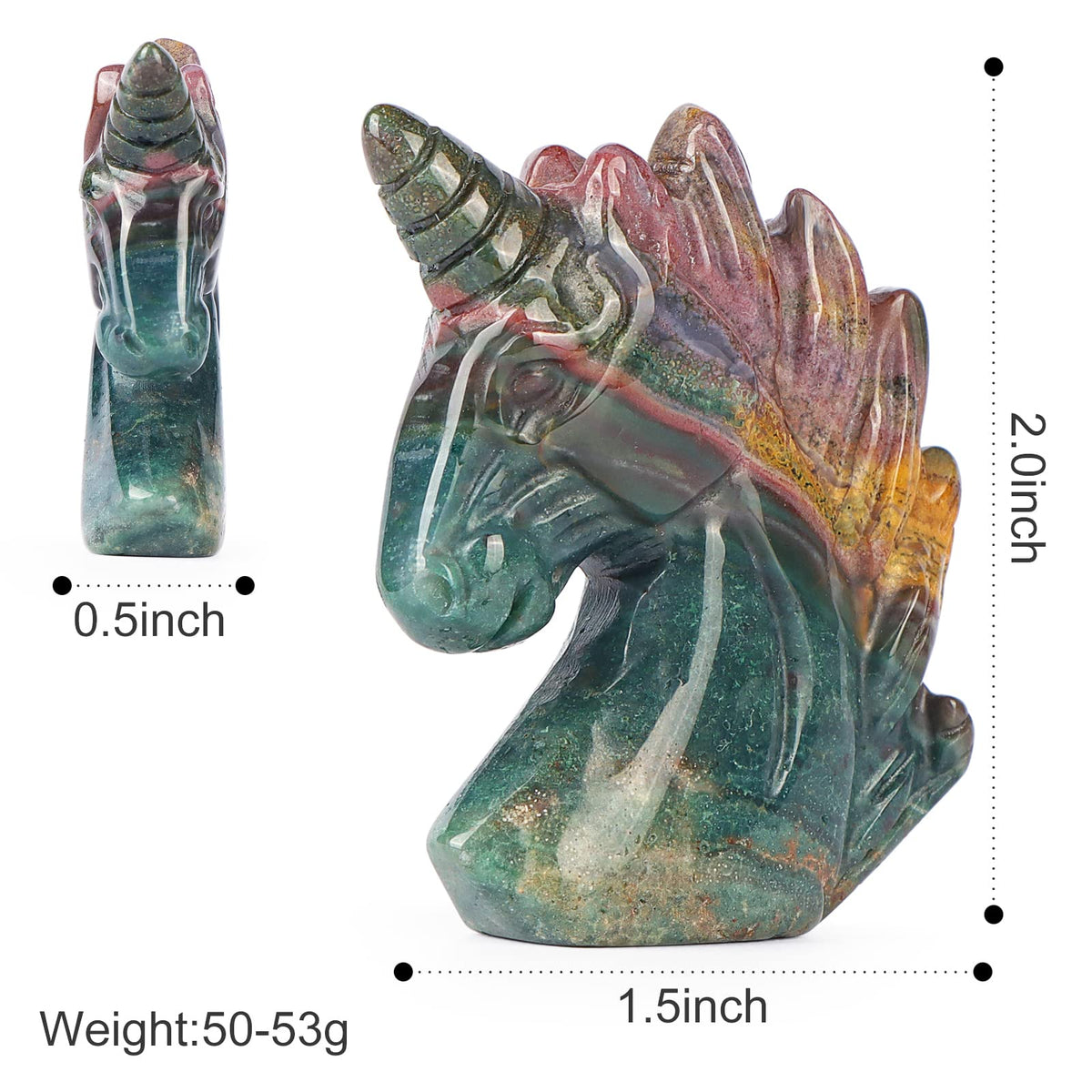 Artistone 2" Unicorn Crystal Gemstone Statue Figurine Sculpture Collection Hand Carved Reiki Healing Crystal Stone(Ocean Jasper)