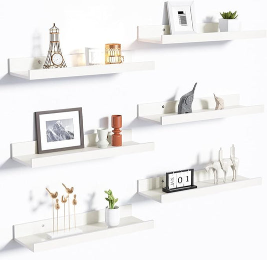 upsimples Floating Shelves for Wall, Wall Shelves for Decor Storage Set of 6