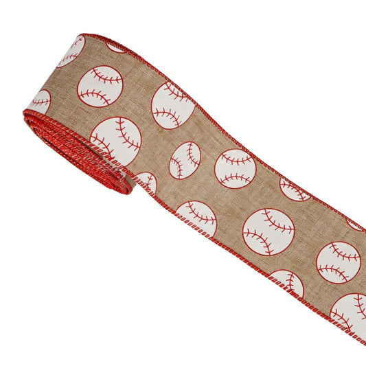 Meseey 10 Yards Baseball Wired Edge Ribbon 2.5 Inch Red White BallFabric Craft Ribbon for Sport Events Team Party DIY Bow Wreath Gift Wrapping Supplies