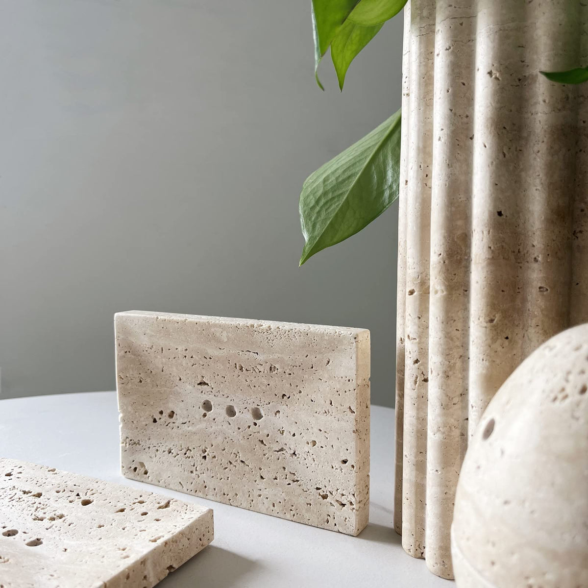 StonePlus Natural Smooth Real Marble Soap Dish/Facial Sponge Holder/Bathroom Makeup Sponge Tray with Draining Hole (Beige Travertine)
