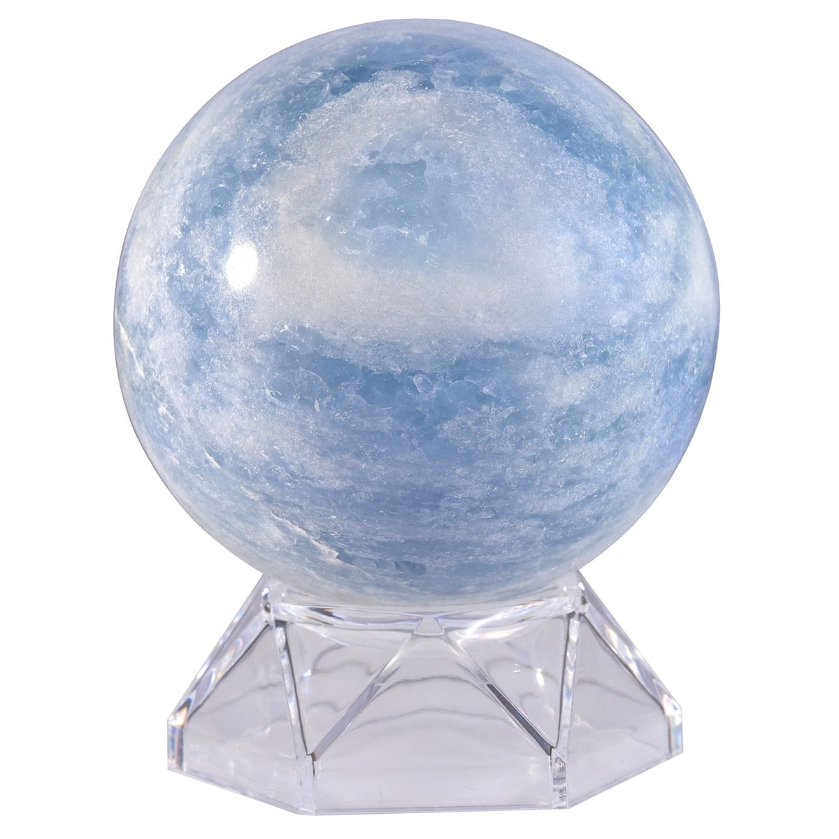 moonsix Natural Blue Celestite Crystal Ball with Acrylic Stand Decoractive Stone Sphere Sulpture for Divination Fengshui Decor, 61-70 mm