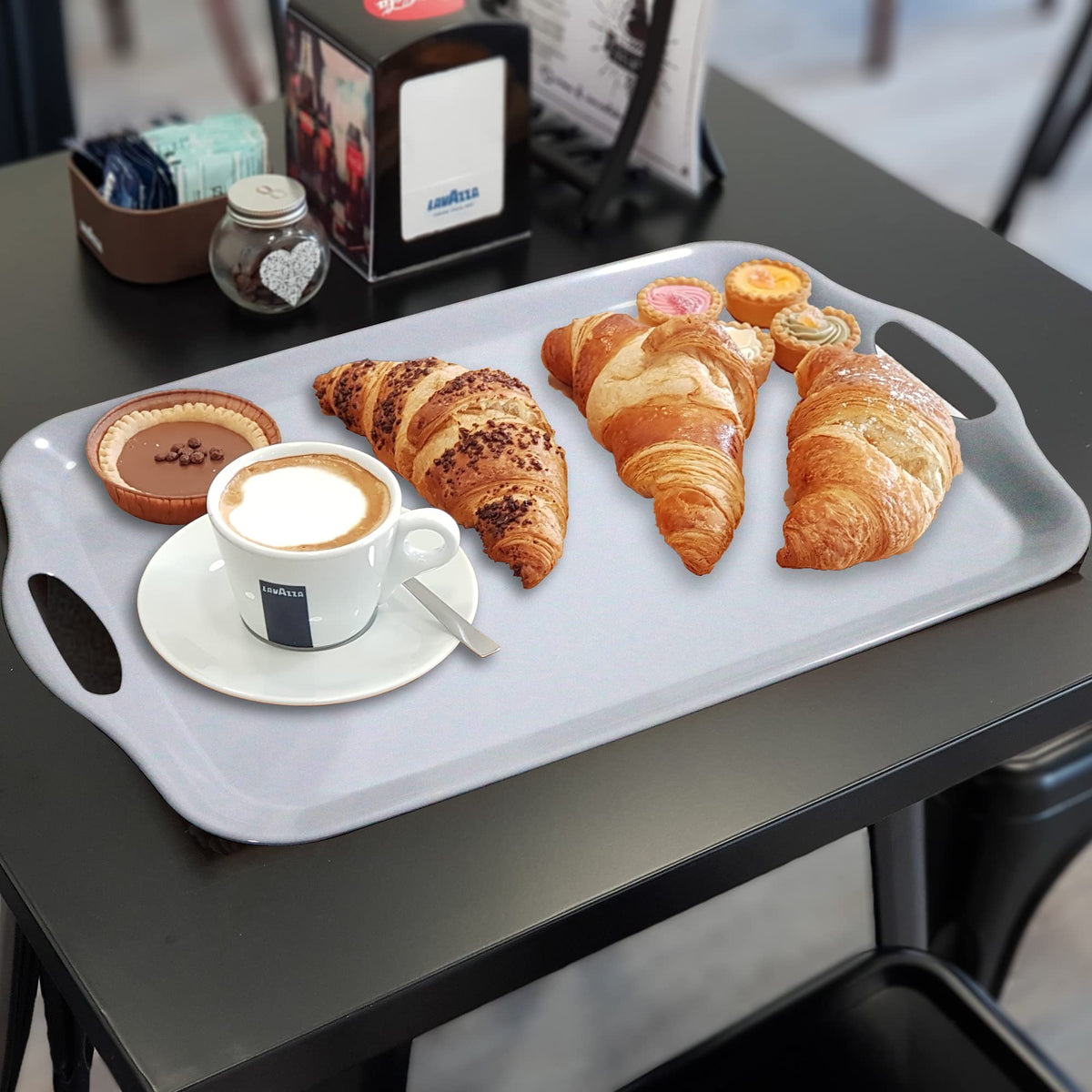KAQAHIDO Large Melamine Serving Trays for Eating, 17.5’’ x 12’’ Serve Platter for Appetizer, Charcuterie, Food, Snack, Cupcakes, Dessert, BPA-Free, Dishwasher Safe Tray, Set of 2, White