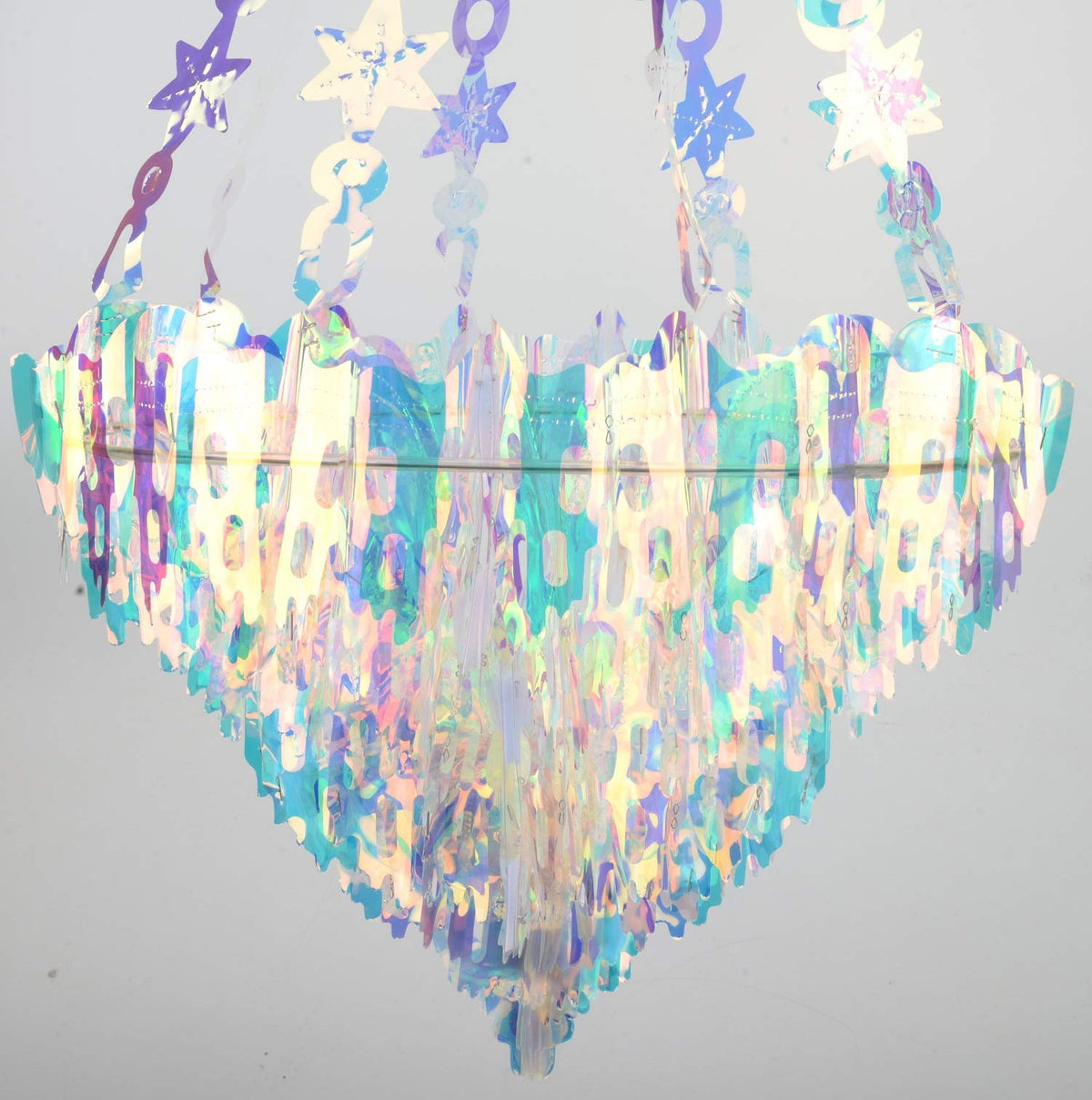 Hanging Decorations Iridescent Chandelier Shaped Foil Ceiling Hanging Ornament for Bridal Shower Wedding Birthday Frozen Theme Party Fairy Princess Rainbow Show Decoration