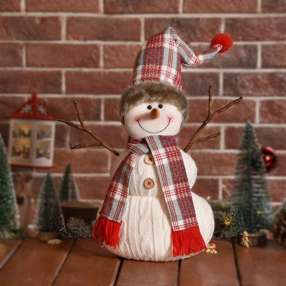 WORLDECO Christmas Cute Snowman Indoor Decorations Handmade Gift, Animated Xmas Snowman Plush Bedroom Home Ornament,Holiday Party Presents, White 20 inch