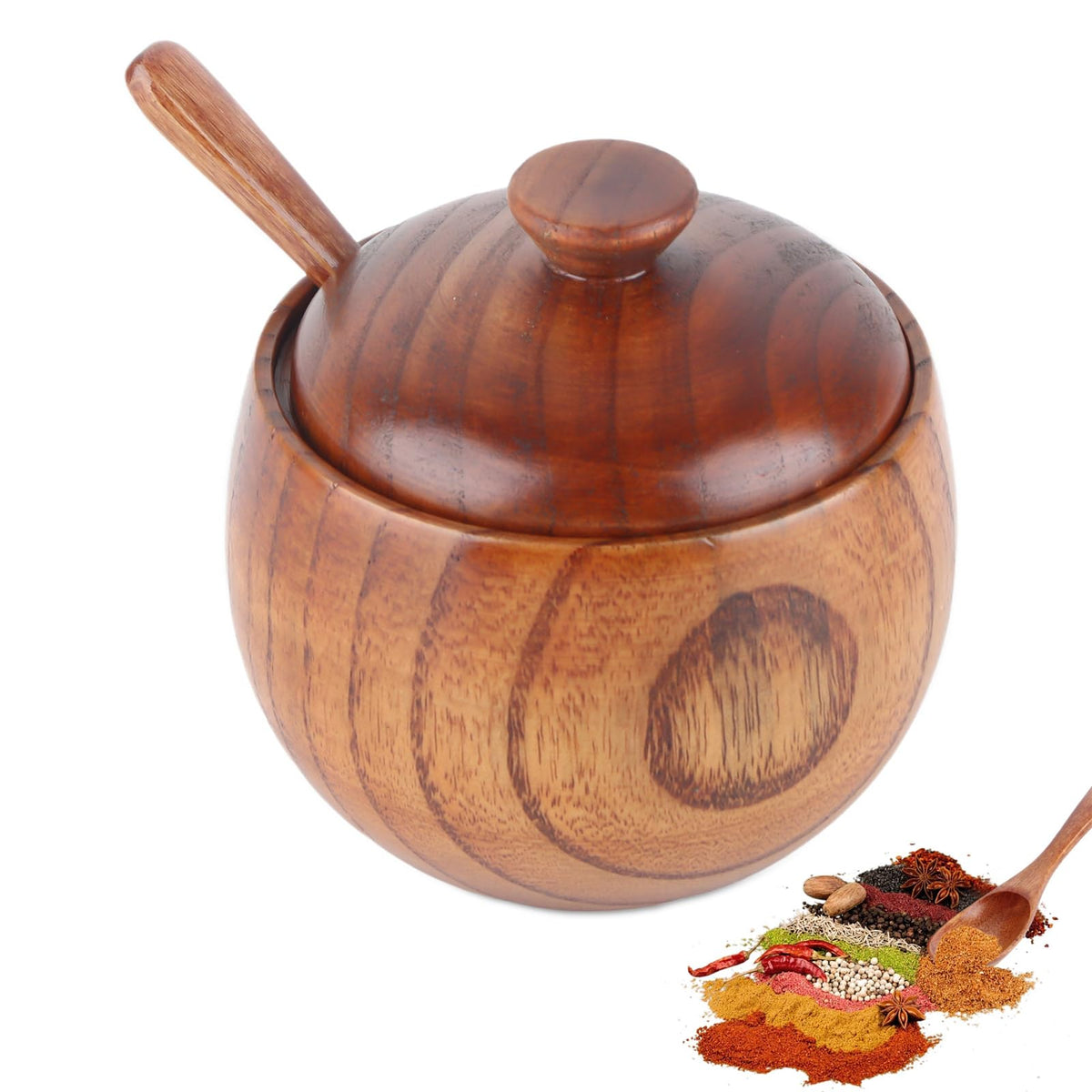 Gsycle Wooden Salt Box with Lid & Spoon, Seasoning Pot Sugar Bowl Wood Salt & Spice Jar Box Salt Keeper, Pepper, Tea Container for Kitchen Countertop Restaurant