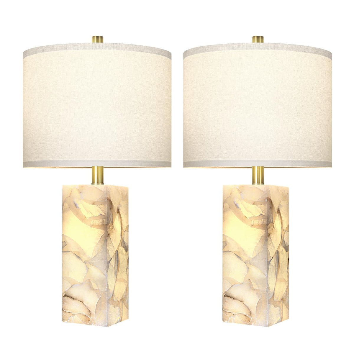 Scenekoy Alabaster Table Lamp Set of 2 with Night Light for Bedroom Living Room, 23" Rotary Switch Bedside Lamp with Linen Shade, Modern Nightstand Lamps for Room Office Dorm (Bulb Included)