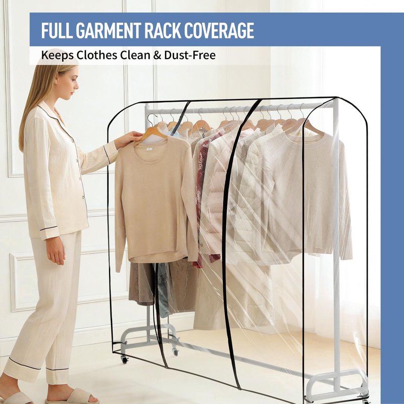 Moucas Clear Garment Rack Cover 71" L x 20" W x 60" H, Clothes Rack Cover with Reinforced Double Zippers, Waterproof PEVA Dustproof Protection – Cover Only, Rack Not Included