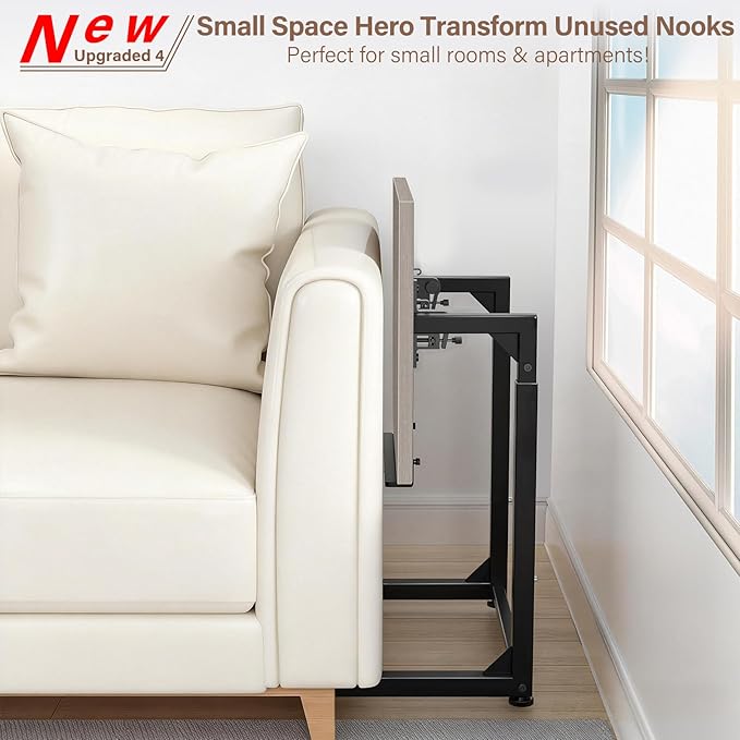 Tv Tray Table Set of 2, 8-Level Adjustable Height Couch Side Table，90° Tilt