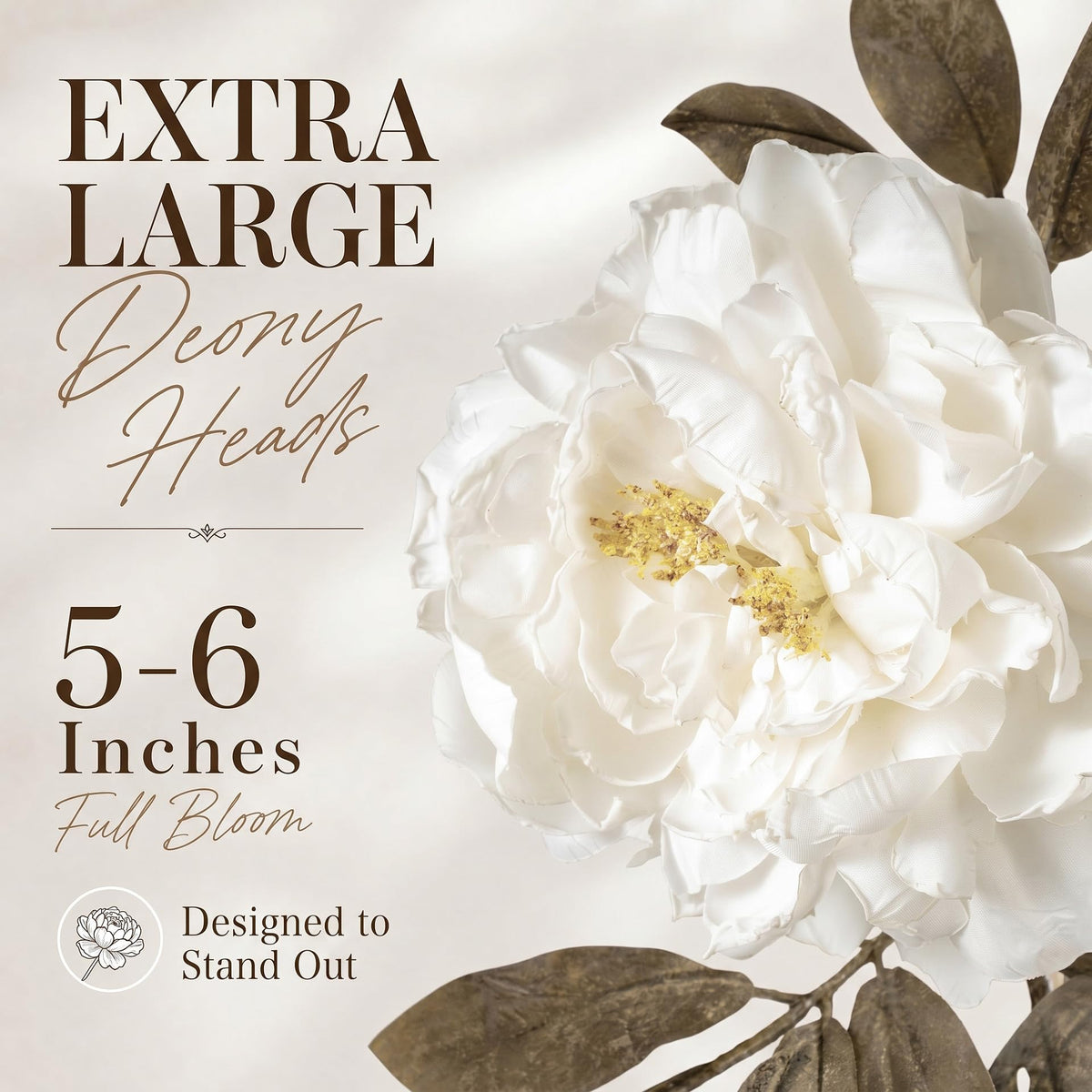 White Artificial Peony Flowers for Vase, 6 Faux Peony Stems with Large Realistic Blooms and Buds, 28.3" Long Stem Silk Peonies, Faux Flowers for Wedding Centerpieces, Living Room Table Home Decor