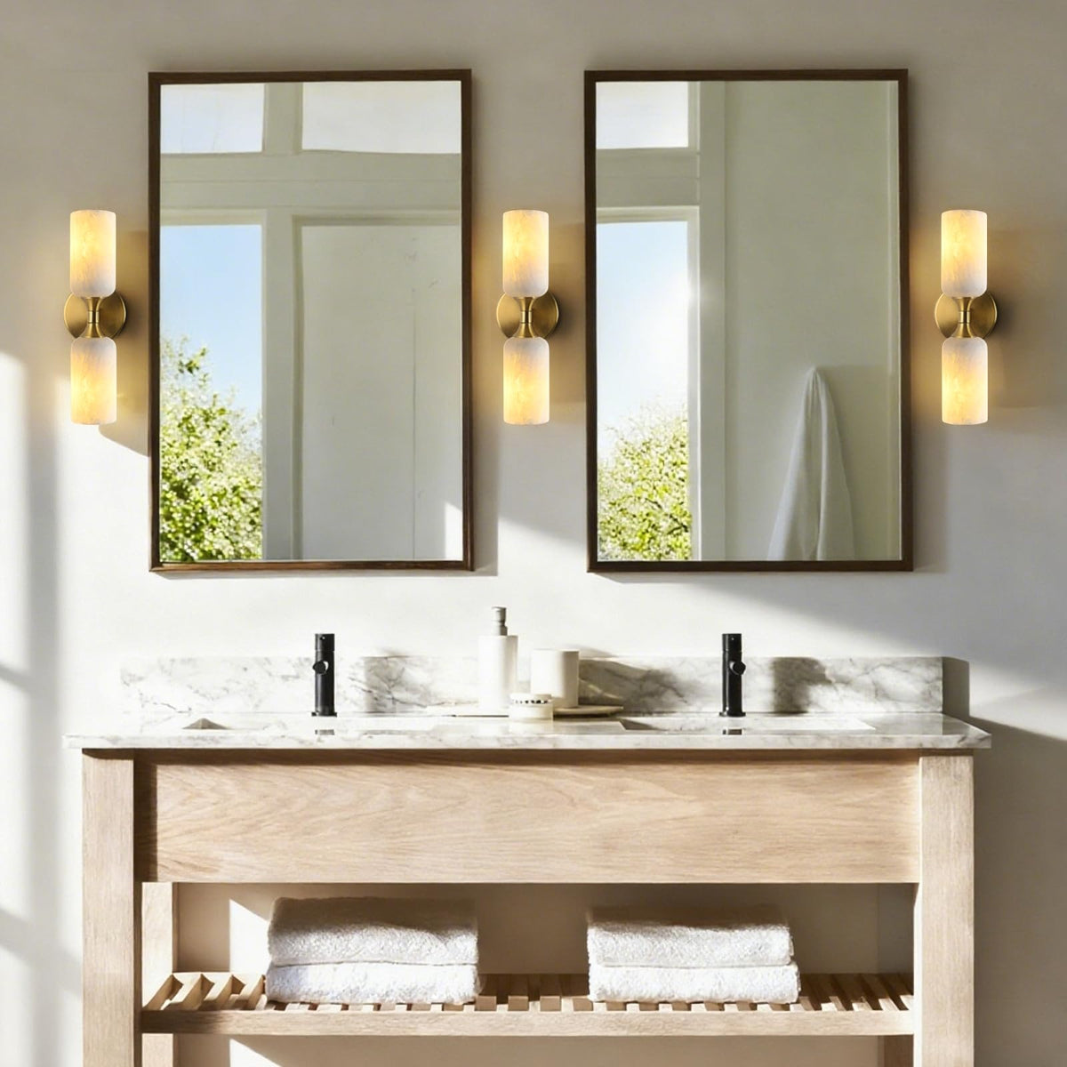 YMDHFS Natural Alabaster Wall Sconce Light Marble Wall Light Bathroom Vanity Sconce Mid Century Stone Wall Mount Light Gold Wall Light Fixture for Bedroom Living Room Kitchen Cafe Stairs