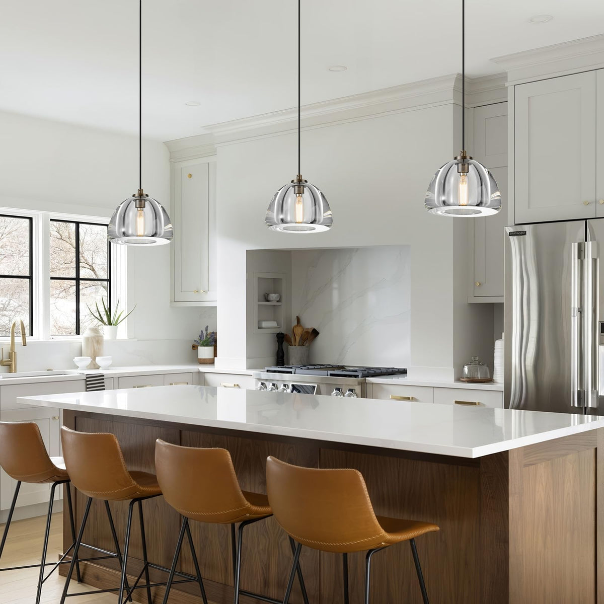 Aged Brass Crystal Pendant Light: Set of 2 Dimmable Antique Copper Hanging Pendant Light Fixtures over Kitchen Island -7" Modern Luxury Vintage Dining Room Pendants Lighting 3000k E12 Bulb Included