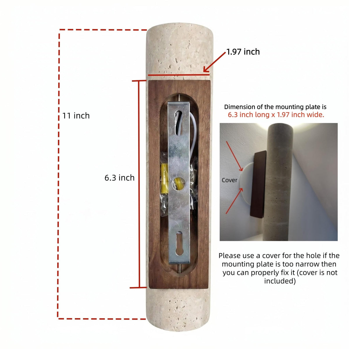 JIANKEXING Travertine Wall Sconce Light Hardwired Natural Stone Wall Lamp with Up Down Lighting for Bedroom Living Room Hallway