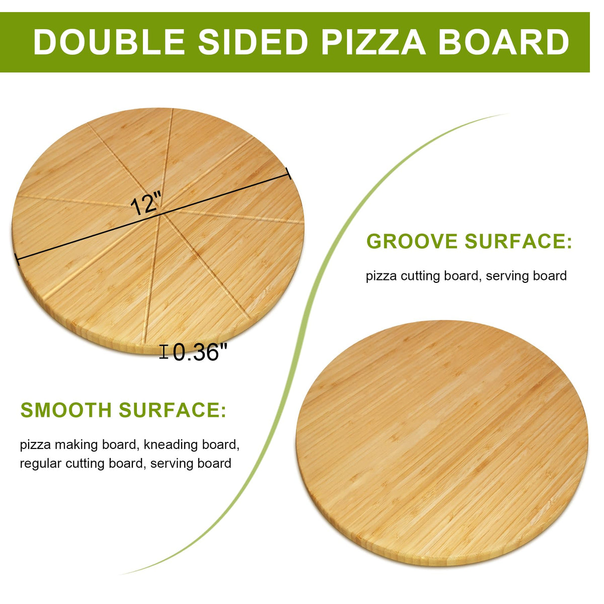 Pizza Cutting Board Round 12inch 2Pack Bamboo Wooden Lightweight Double Sided Pizza Tray Meat Bread Cheese Serving Platter Pizza Oven Accessories Pizza Prep Board Paddle Blocks Circular Circle