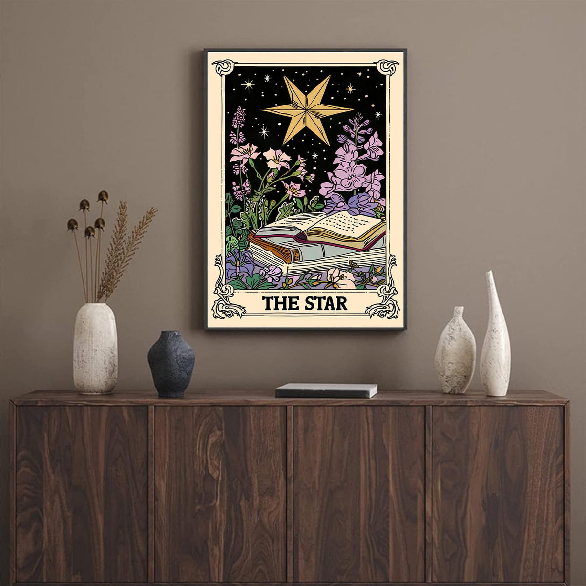 Retro Bohemian-style star Tarot card wall art aesthetics Astrology Tarot card magic bedroom aesthetics wall art decoration room bedroom living room 16x24inch Unframed