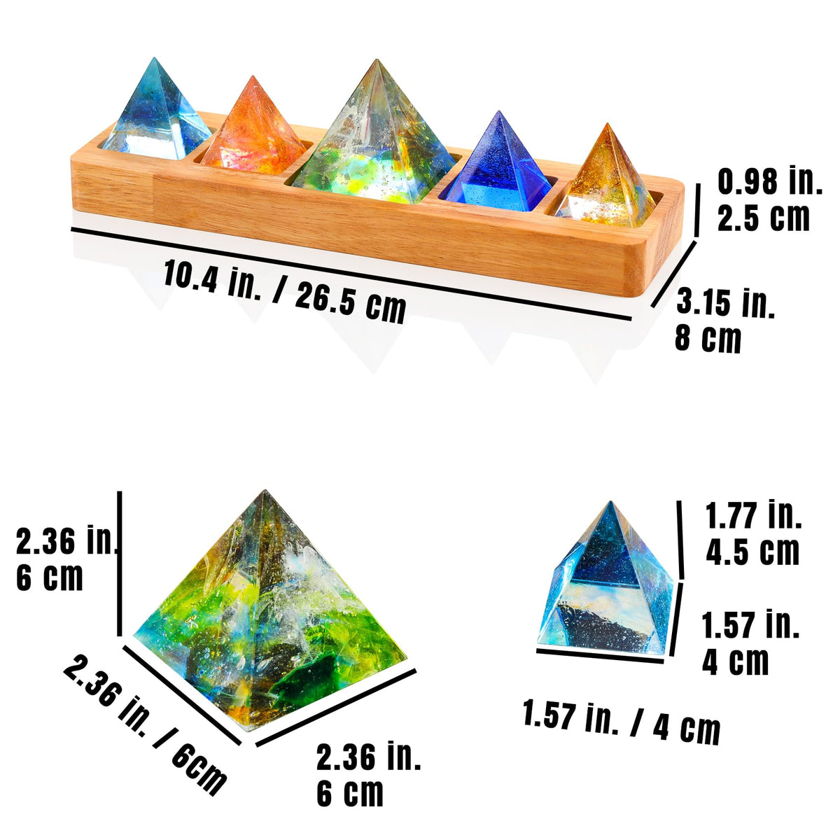 Ornalrist 5 Chakra Natural Healing Pyramid with Wooden LED Light Base Crystal Quartz Pyramid for Meditation, Positive Energy, Sleep, Spiritua Night Light Home Decor
