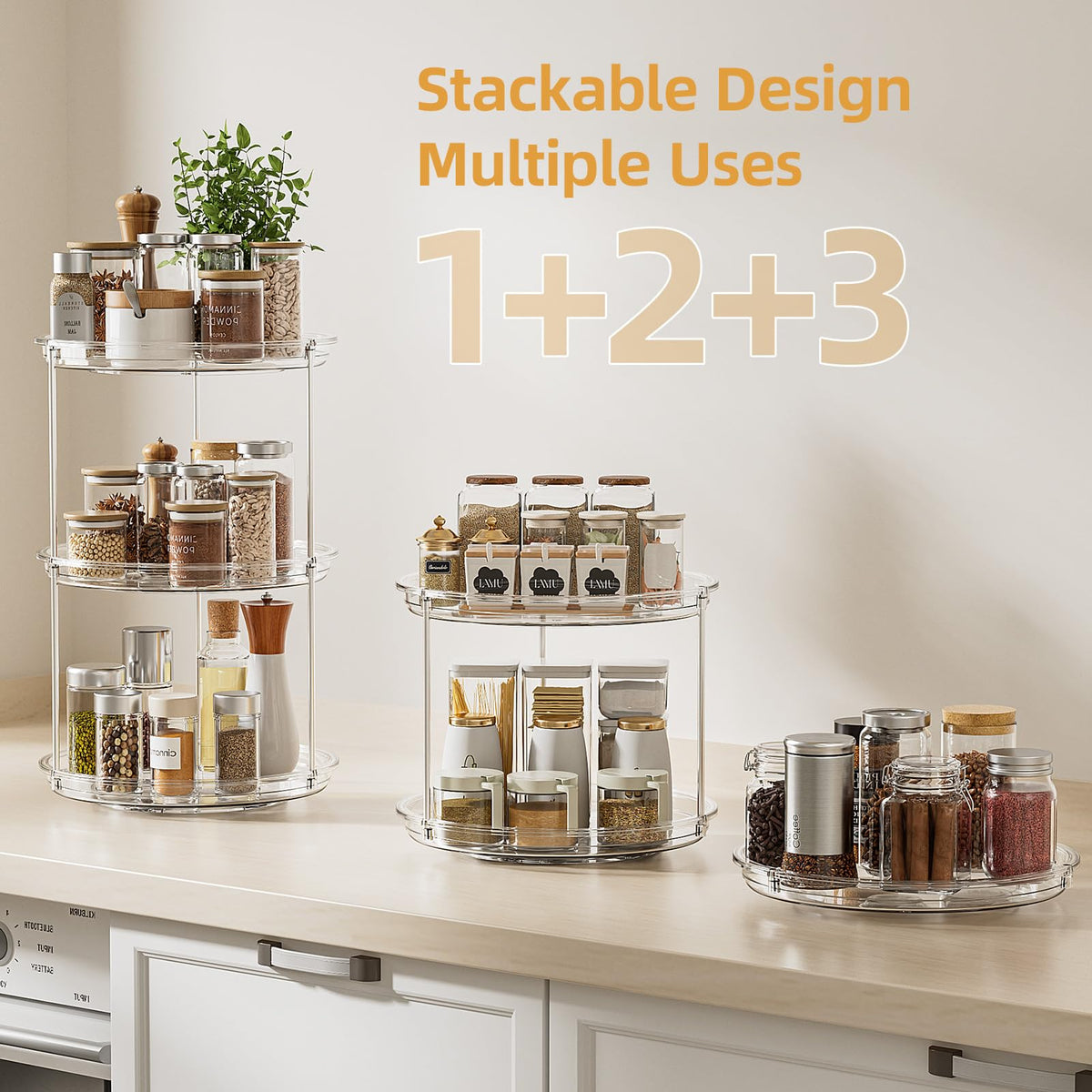 LAMU 2 Tier Lazy Susan Turntable Organizer for Cabinet, 9'' Rotating Spice Rack for Kitchen, Pantry, Countertop, Bathroom, Vanity, Under Sink, Medicine Cabinet Organizer, 1 Pack