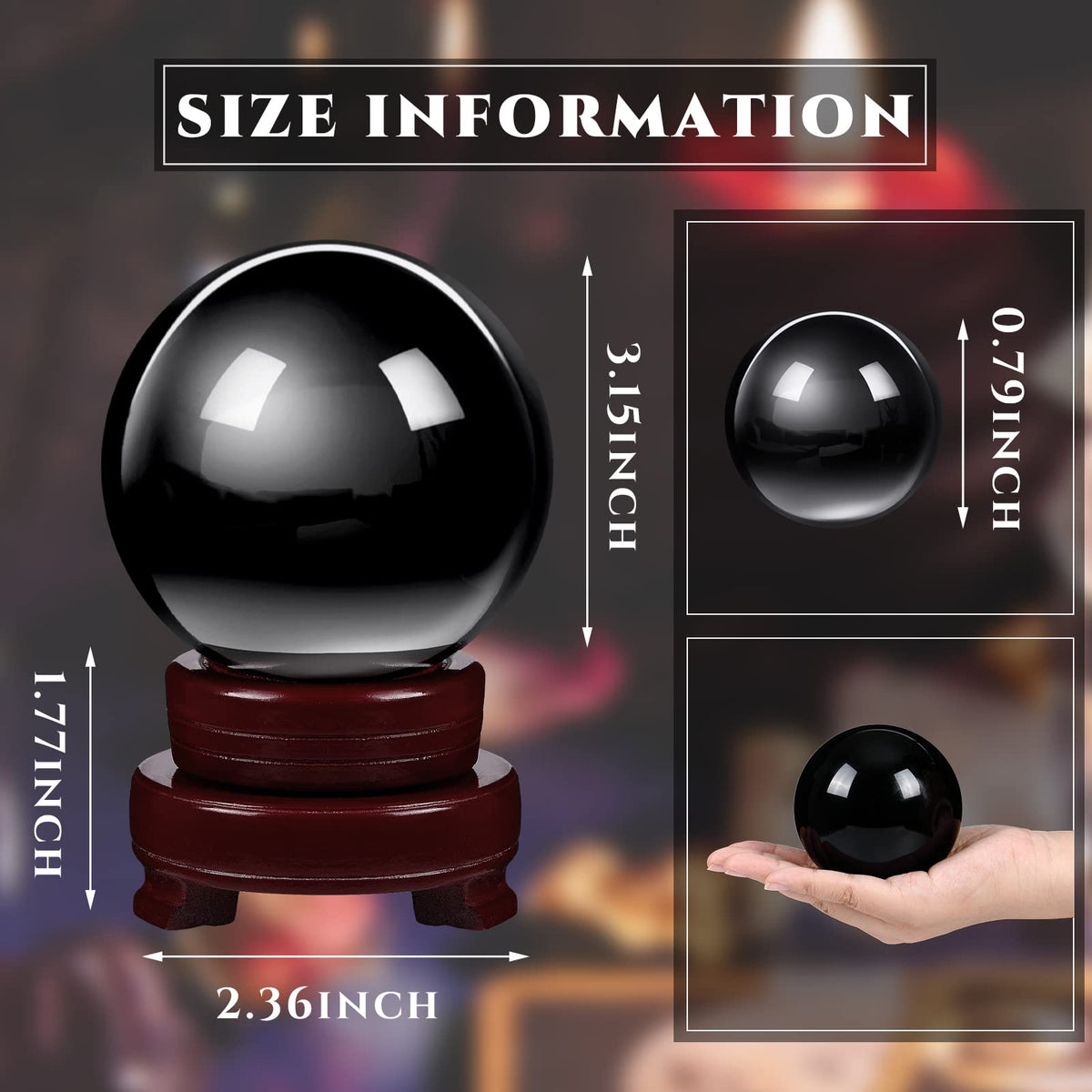 CHENGU 2 Pieces Obsidian Crystal Ball Set with Wooden Stand 80 mm and 20 mm Clear Crystal Ball Decorative Obsidian Sphere for Home Decorations Meditation Healing Witchcraft(Black)
