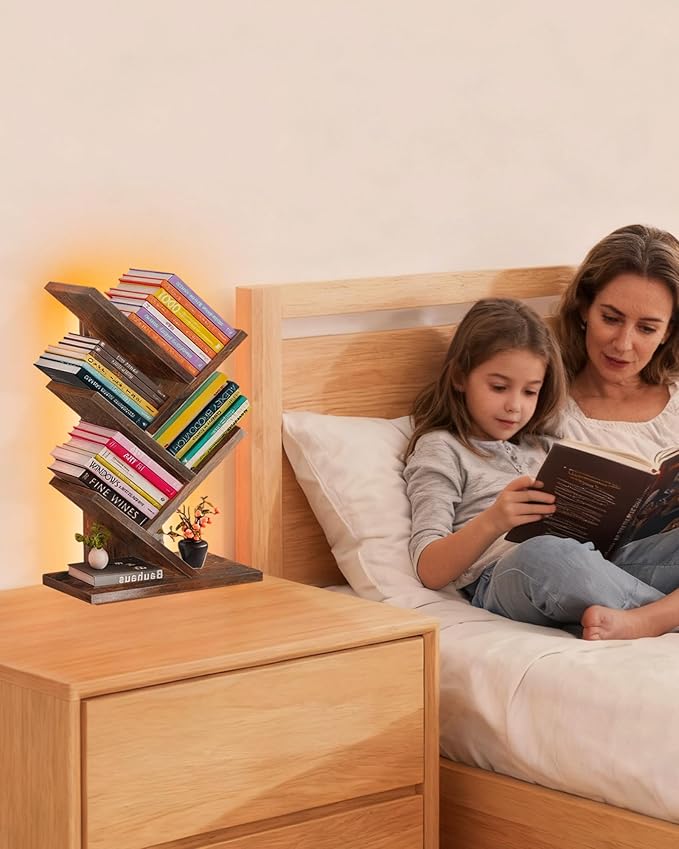 Godferyxin Bookshelf with Liting, Small Bookcase LED and Desktop Book Shelf