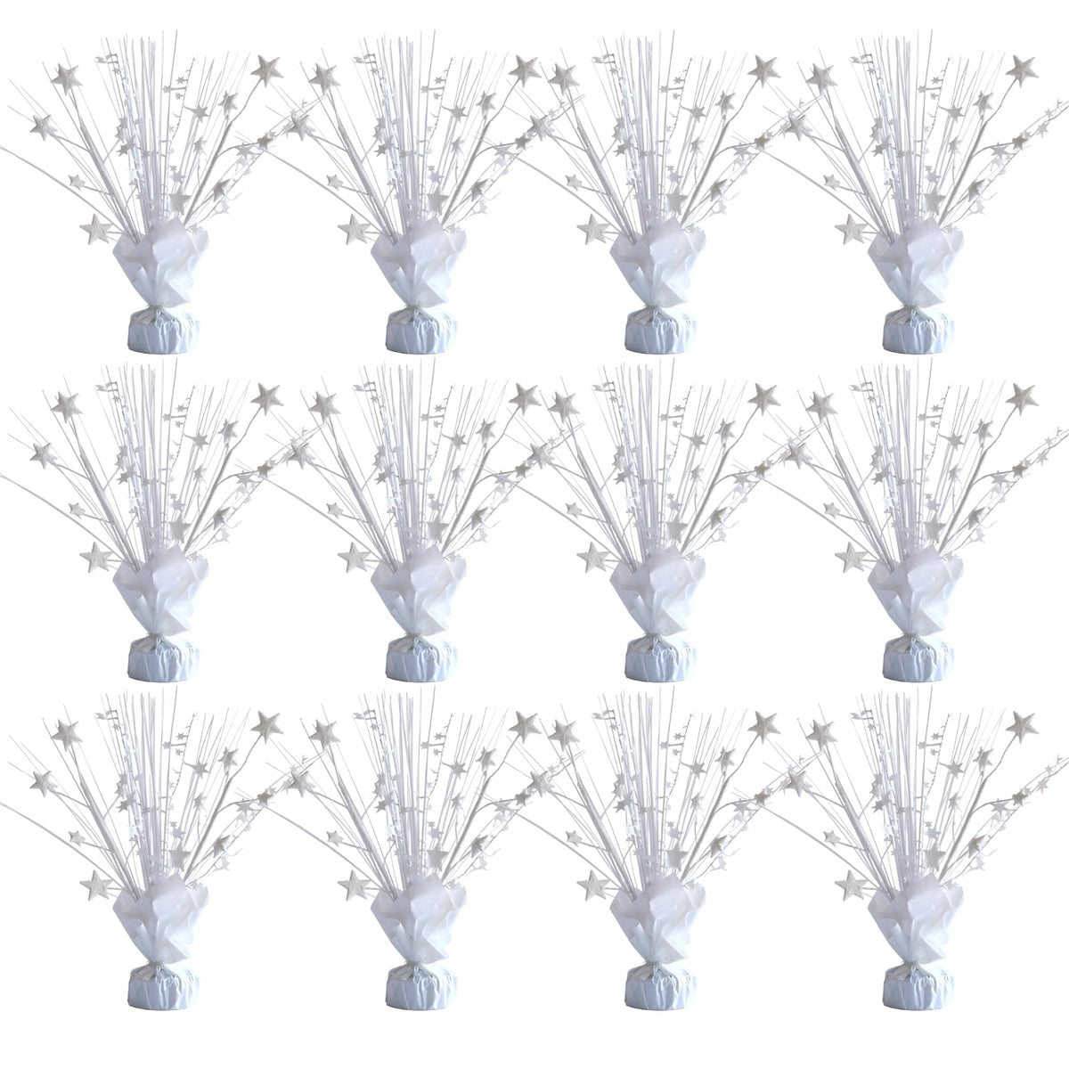 Egolot 12 Pack White Foil Spray Centerpieces Stars Brust Table Centerpieces for Wedding Birthday Anniversary Holiday Party Decor, White Star Balloon Wights for Party, Table Decor for Party