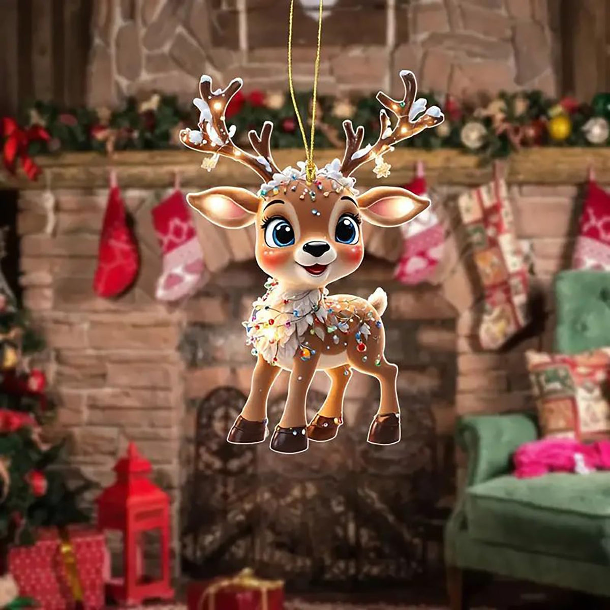 Christmas Tree Ornament Decoration,9Pcs Christmas Tree Acrylic Pendant, Cute Reindeer Xmas Tree Accessories Christmas Pendants Hanging, Fun Reindeer Christmas Ornament