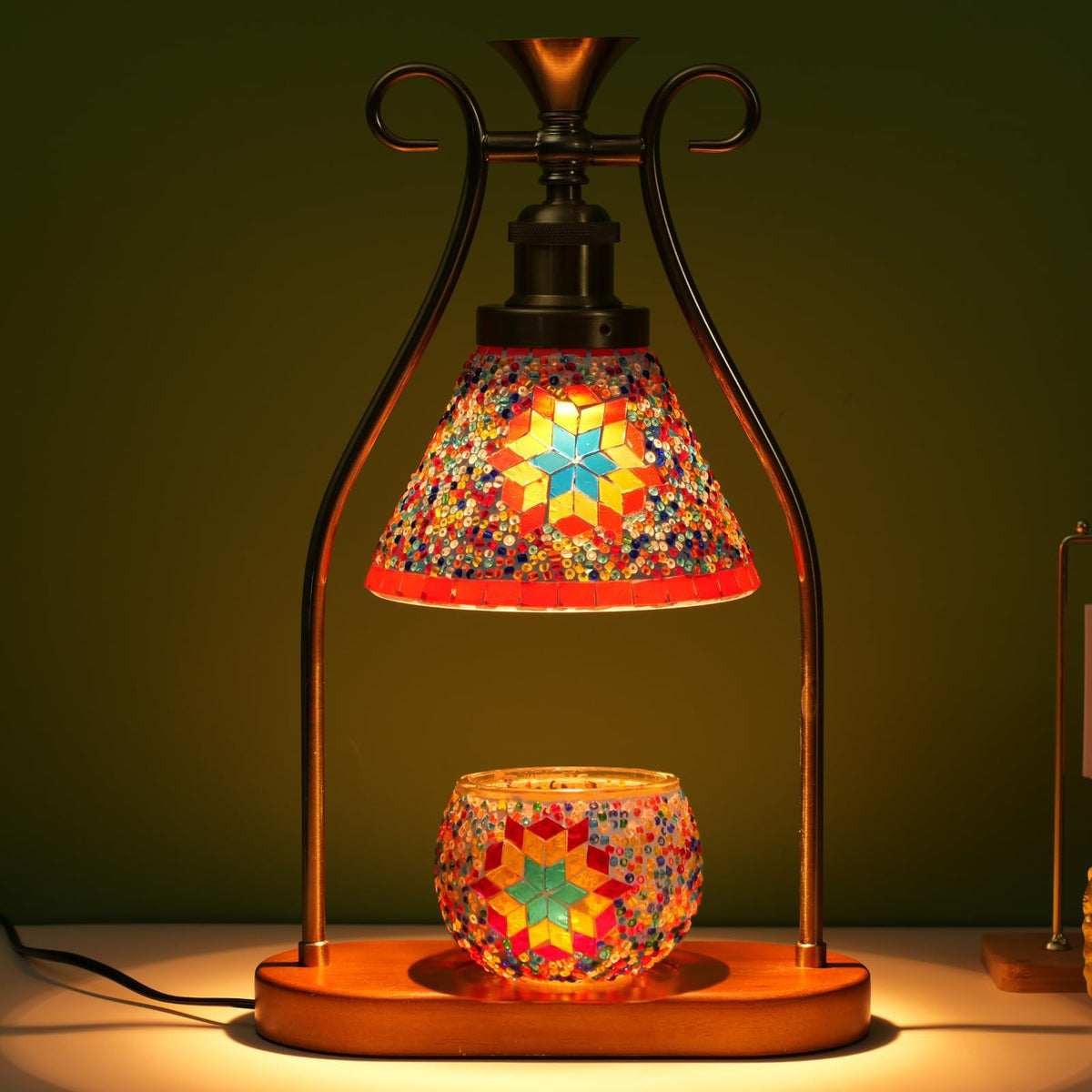 CAutoMart Candle Warmer Lamp Turkish Table Lamp, Mosaic Lamp, Wax Melt Warmer, Moroccan Mosaic Lamps, Antique Design, Adjustable Brightness，Suitable for Mood Lighting for Home Decor