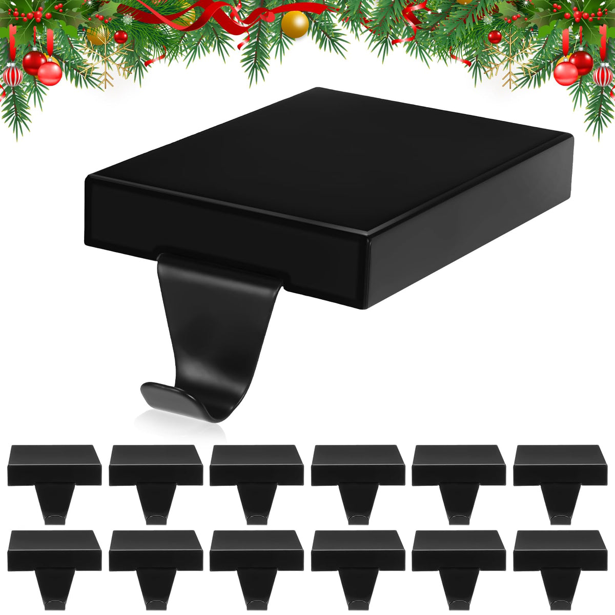 Zonon Christmas Stocking Holders for Mantle Heavy Duty Iron Stocking Hangers Hooks Mantel with Non-Slip Protective Pad, Mantle Garland Hanger for Fireplace Stair Home Shelf Decor (Black,4 Pcs)