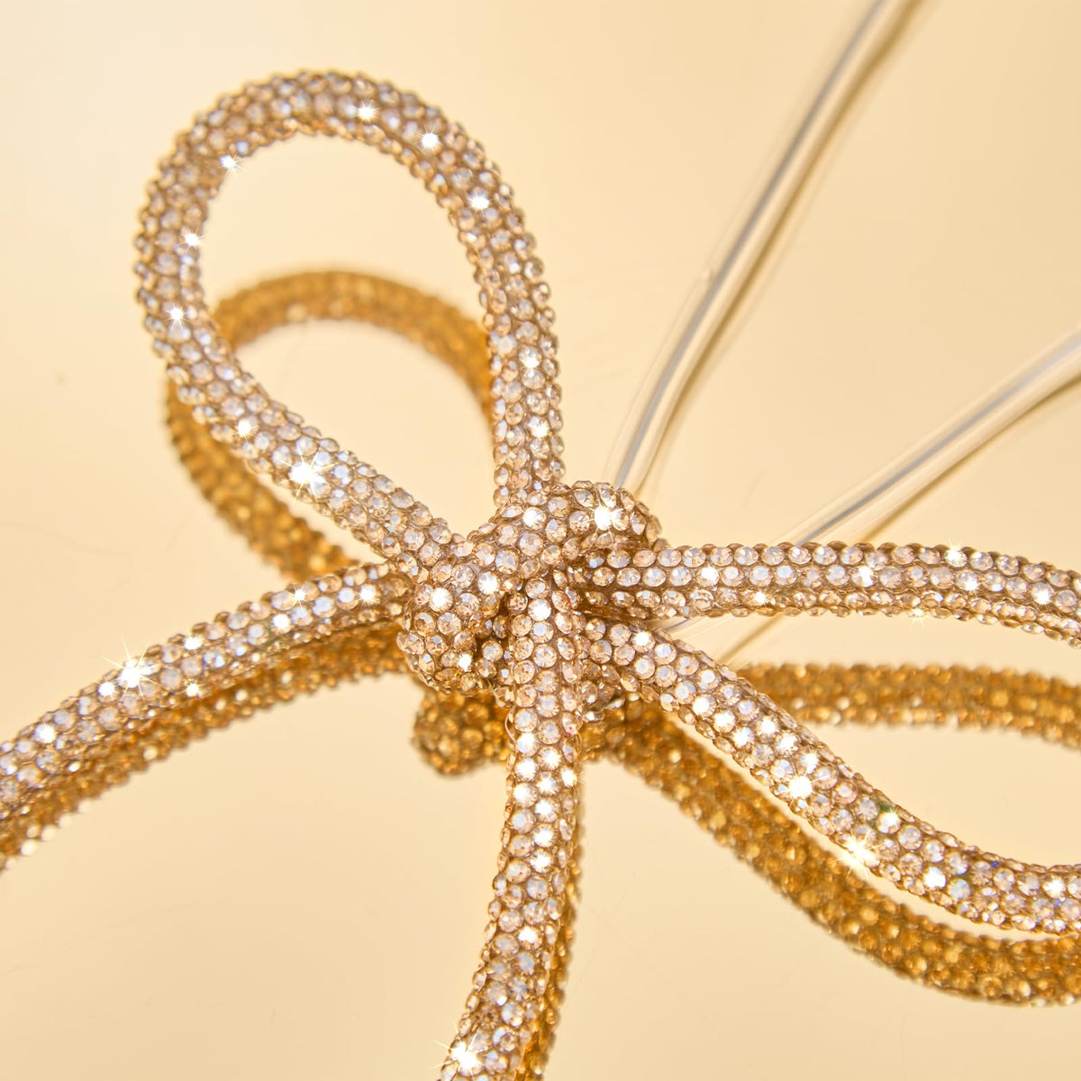 FLAIR GIFTS 12 Pcs 4.3" x 6" 2026 Christmas Bows for Tree Decor, Champagne Gold Sparkly Glitter Rhinestone Bow Ornaments with Twist Tie for Xmas Decoration, Wreath, Garland, Gift Wrapping