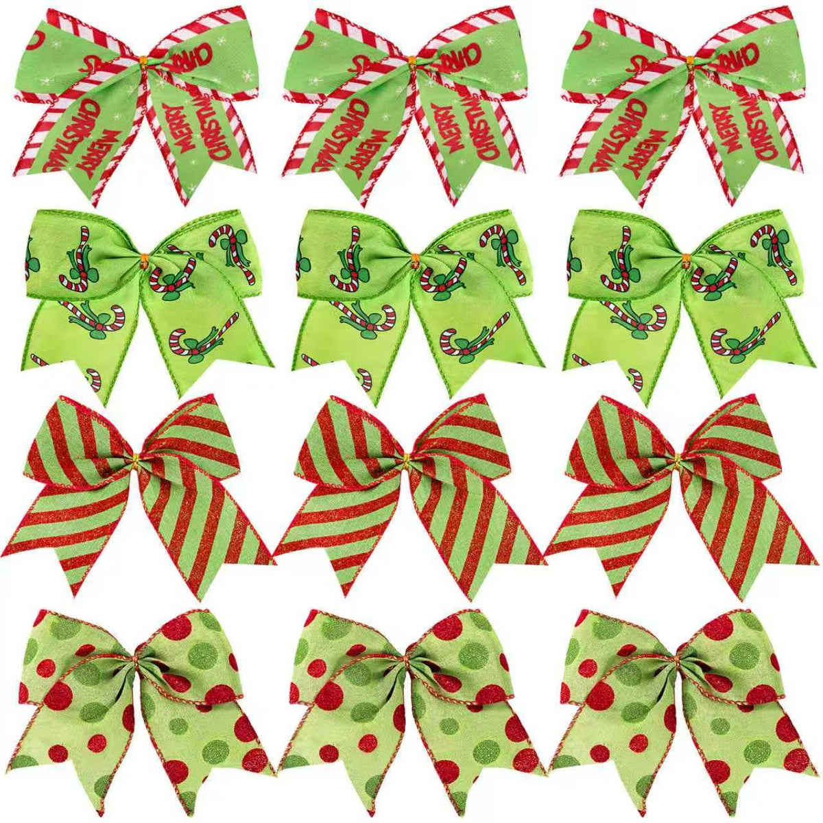 16 Red Green Christmas Bows Decoration, 6 Inch Large Wreaths Bows for Tree Gift Wrapping Garland, Christmas Bows Tree Dot Bows Ribbons Ornaments Christmas Wreath Decorations Wall Home Front Door Decor