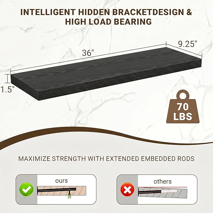 Acovy 36 Inch Floating Shelves, Wooden Shelves