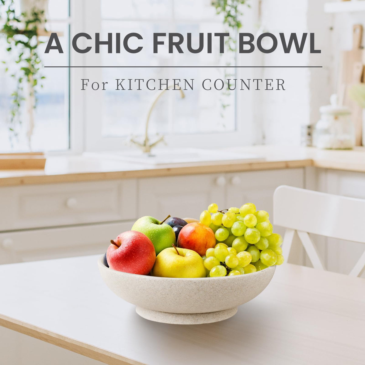 L'ARL GMVOI Large Decorative Bowl,Modern Fruit Bowl for Kitchen Counter,Handicraft Decorative Bowls for Home Decor,Stylish Key Bowl for Entry Table - Artificial Stone Beige