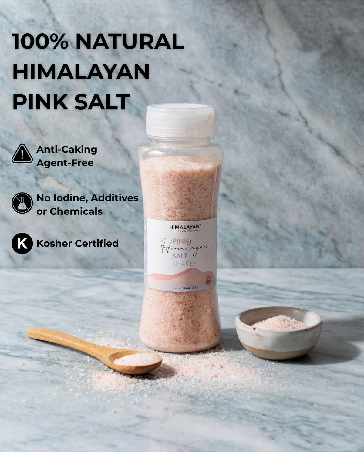 Himalayan Secrets Natural Pink Salt - Cooking Salt, Fine Grain Gourmet Salt, Kosher Certified, Pure Flavor, Healthy, No Additives, Rich in Minerals, Easy Sprinkle Butterfly Top (17.6 oz Shaker)