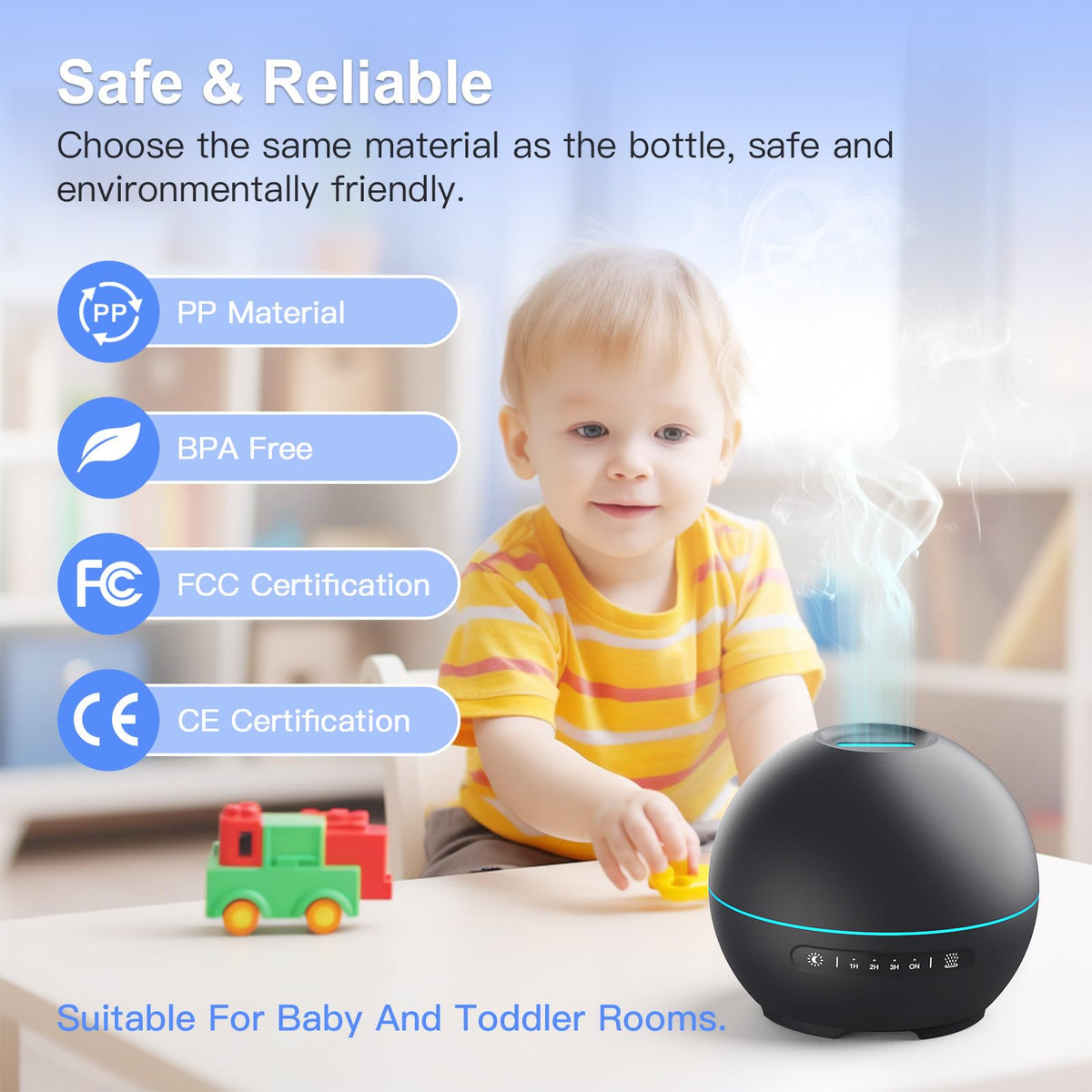 THIMONES 2 Pack Essential Oil Diffuser for Home - 200ml Ultrasonic Aromatherapy Diffuser with 4 Timers & 7 Colors Night Lights, 20dB Quiet Working for 10 Hours (Black+Black)
