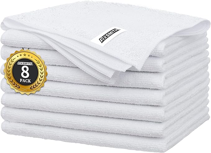 FIXSMITH White Microfiber Cleaning Cloth -Pack of 8, Highly Absorbent Cleaning