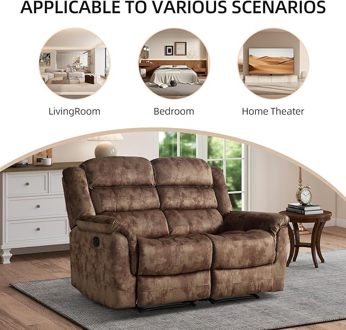 EBELLO 2 Pieces Loveseat Reclining Couch Furniture Set, Soft Fabric Manual